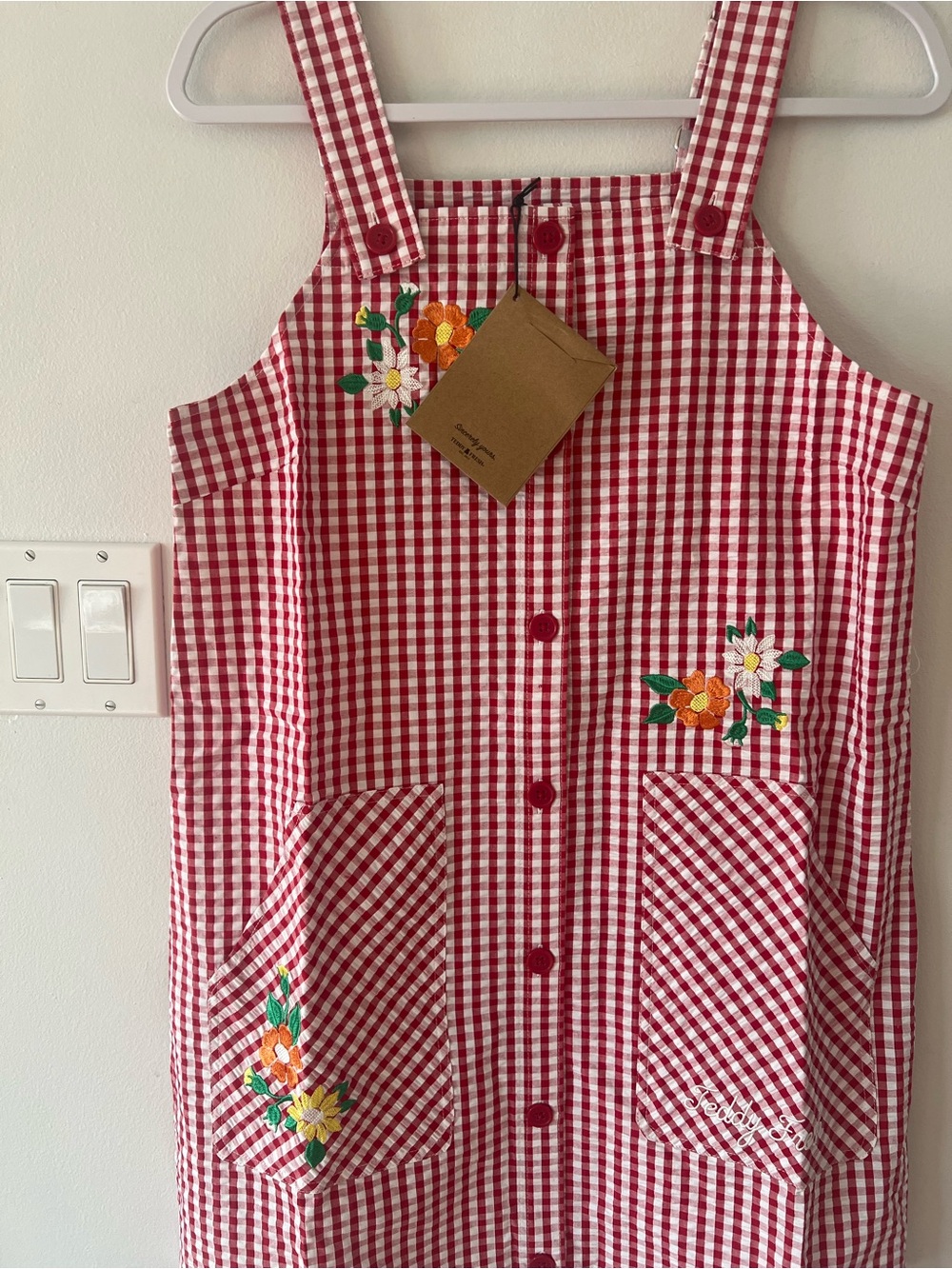 Teddy Fresh Red Little Miss Gingham Overalls Dress Plaid Women’s Small S - Picture 3 of 10
